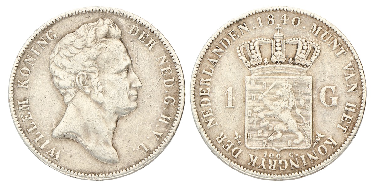 1 Gulden. Willem I. 1840. Zeer Fraai +.