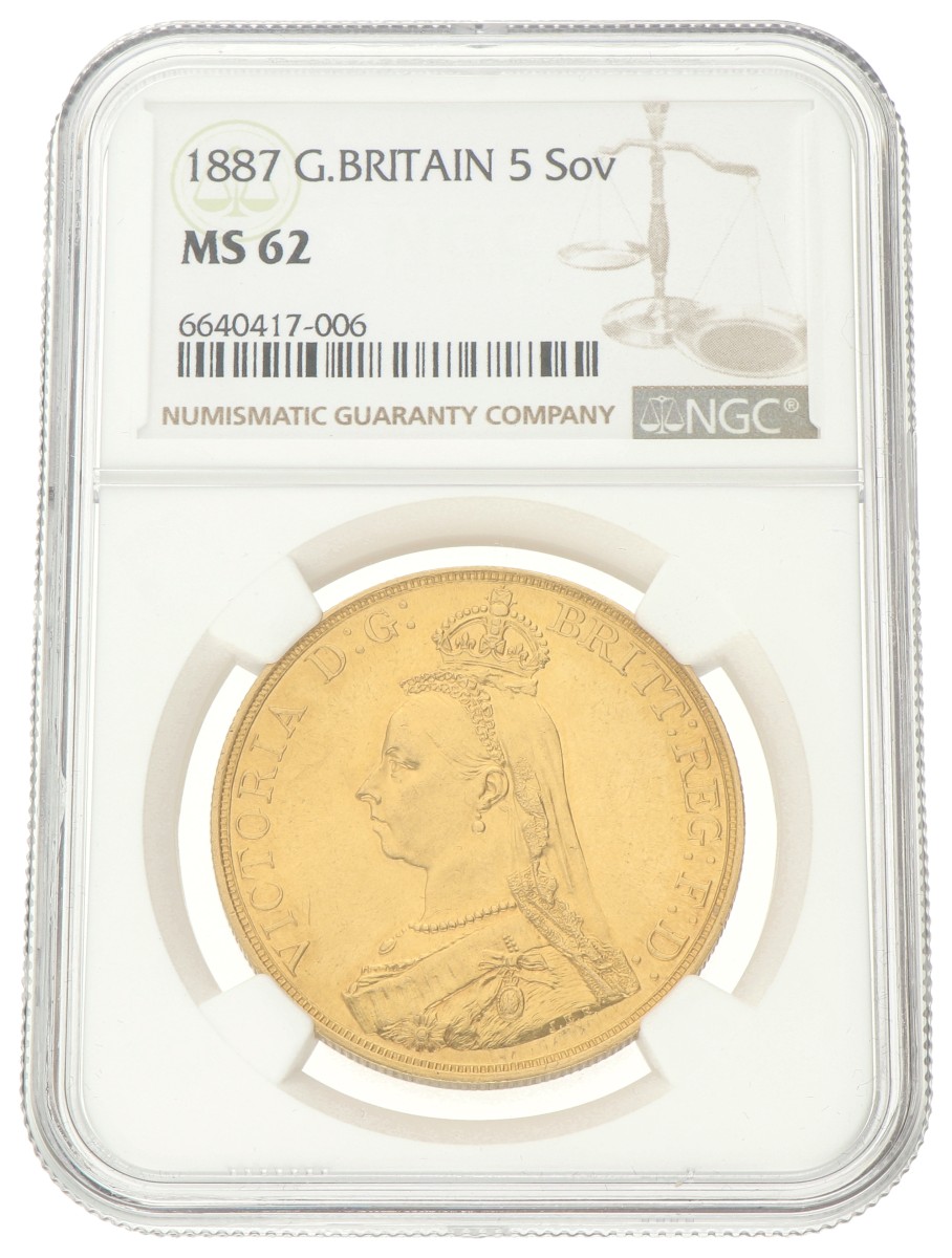 Great Britain. Victoria. 5 Pounds. 1887. MS 62.