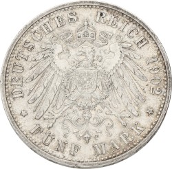 German states. Sachsen-Meiningen. Georg. 5 Mark. 1902 D. VF / XF.