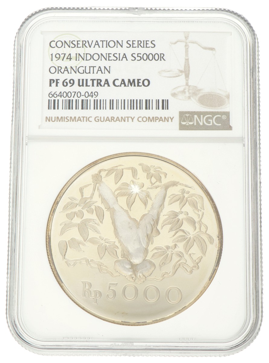 Indonesia. 5000 Rupiah - Orangutan. 1974. PF 69 Ultra cameo.