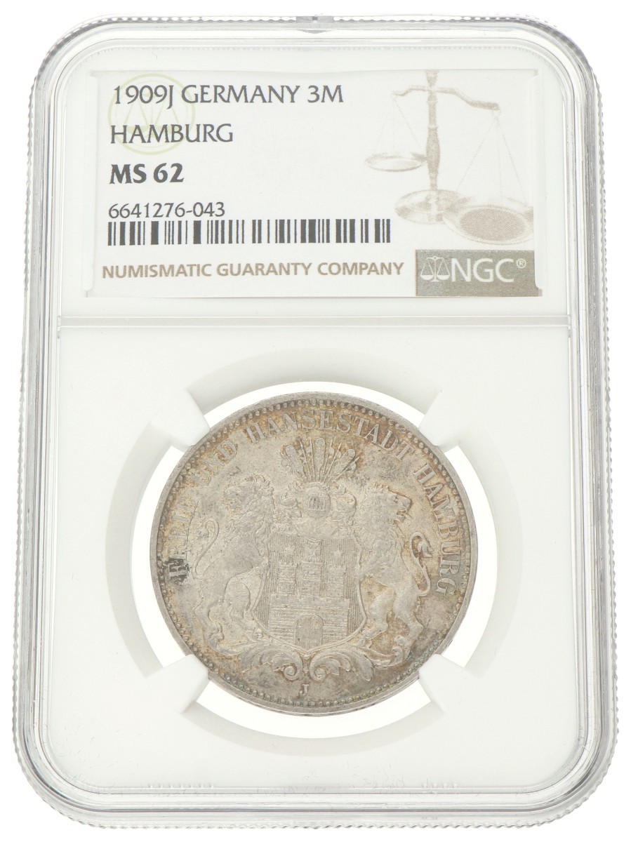 German states. Hamburg. 3 Mark. 1909J. MS 62.