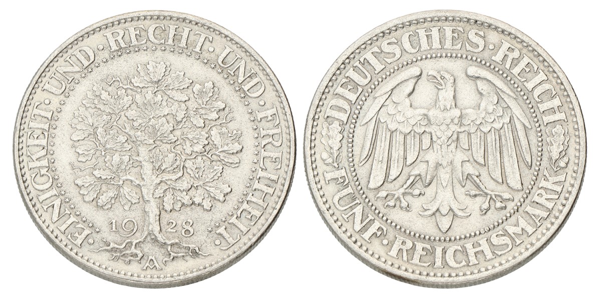 Germany. Weimar republic. 5 Mark. 1928 E. XF -.