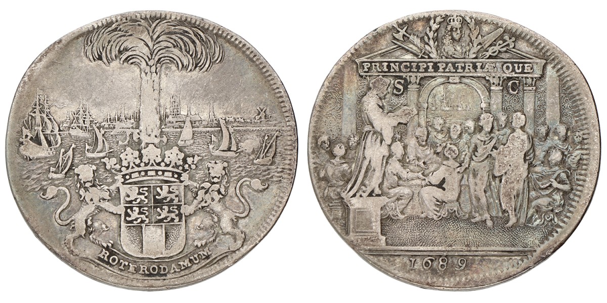 Nederland. Rotterdam. 1689. Vroedschapspenning - Kroningsfeest van Willem III.