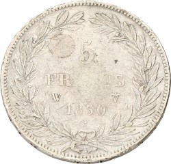 France. Louis Philippe. 5 Francs - Without I. 1830 W. VF.