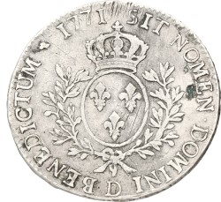 France. Louis XV. Ecu a la vieille tete. 1771 D. VF.