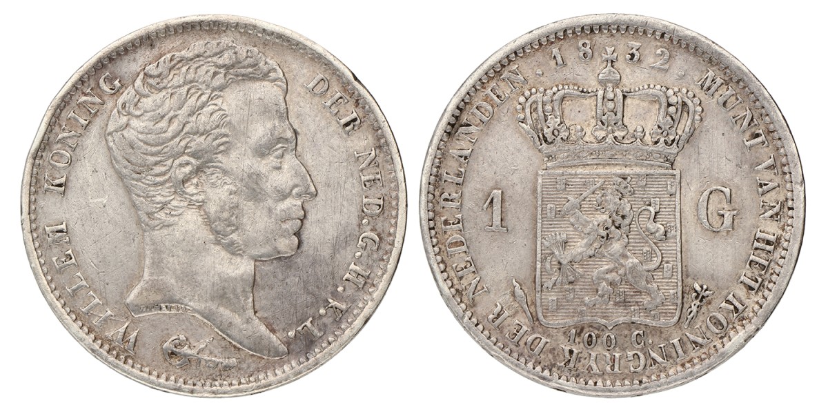 1 gulden. Willem I. 1832. Zeer Fraai.