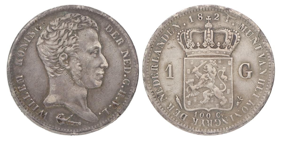 1 Gulden. Willem I. 1821. VF -
