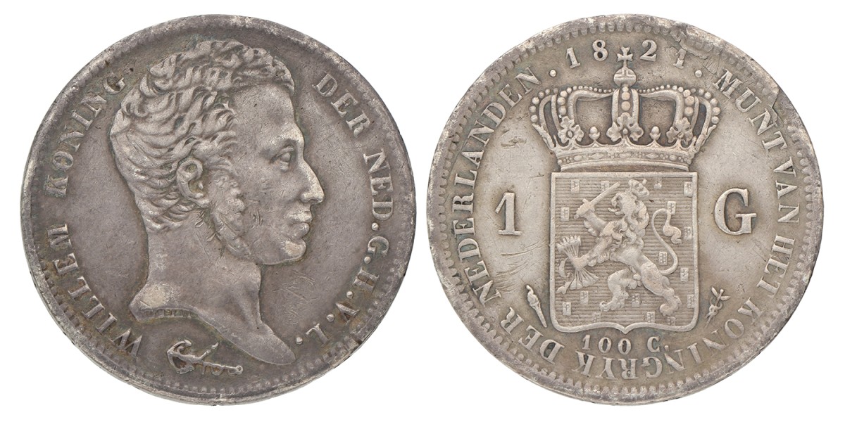 1 Gulden. Willem I. 1821. Zeer Fraai -.