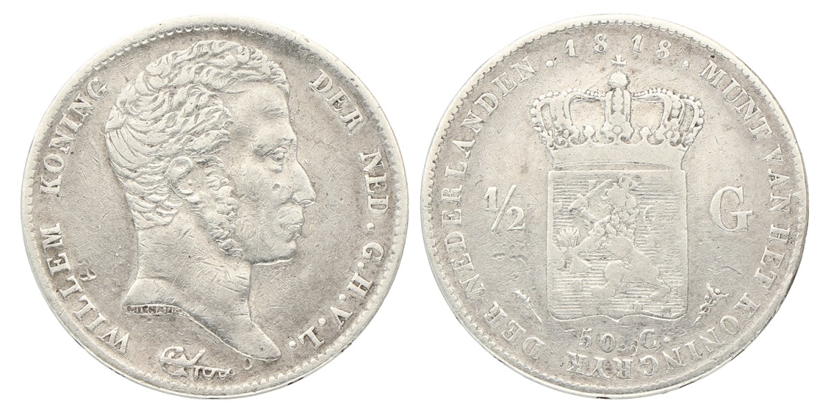 ½ Gulden. Willem I. 1818 U. Zeer Fraai -.