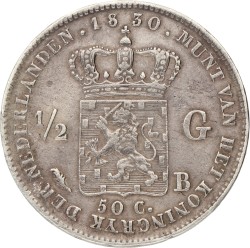 ½ Gulden. Willem I. 1830 B. Zeer Fraai.