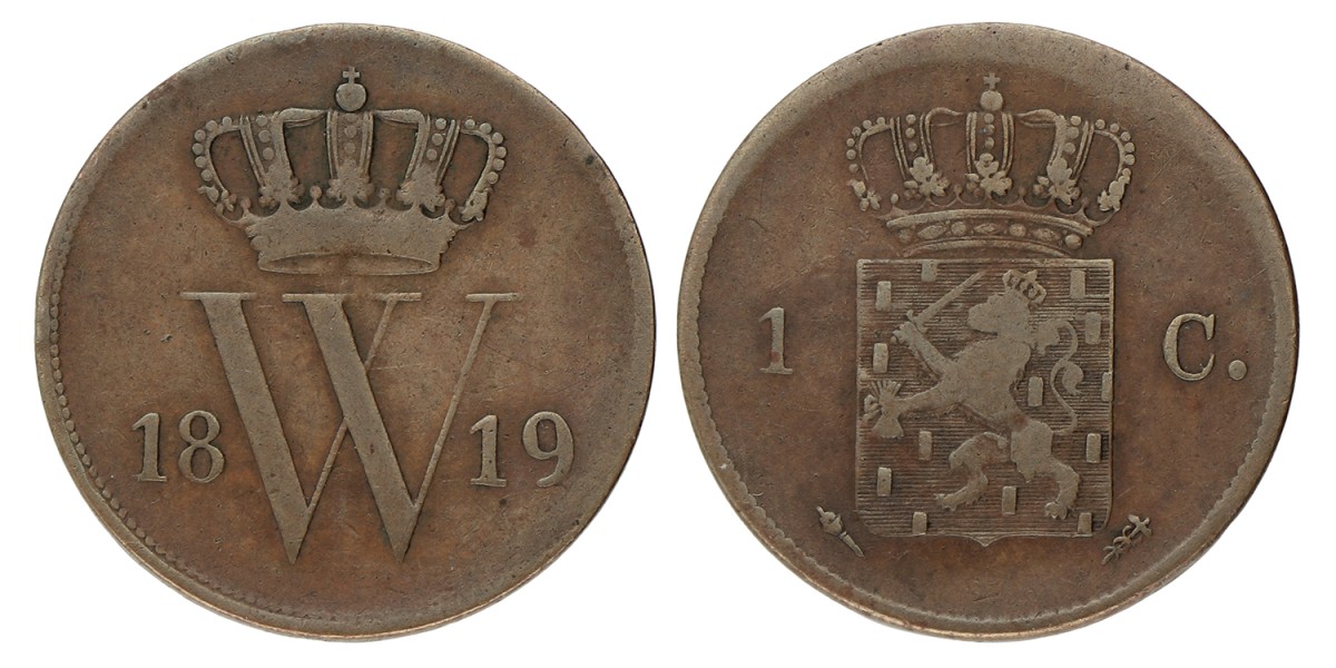 1 Cent. Willem I. 1819U. Zeer Fraai -.