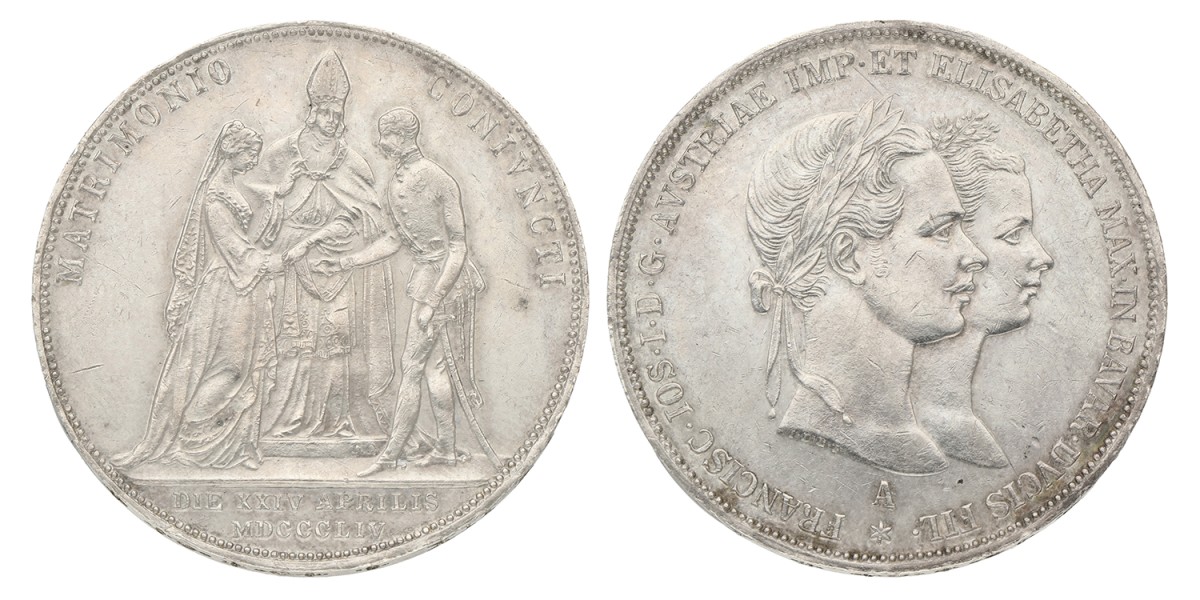 Austria. Empire. 2 Gulden - Wedding of Franz Joseph I & Elizabeth. 1854. XF.