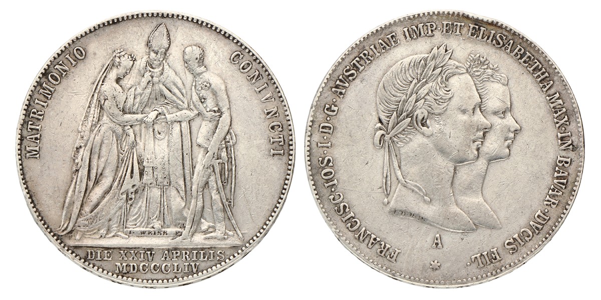 Austria. Empire. Gulden - Wedding of Franz Joseph I & Elizabeth. 1854. VF +.