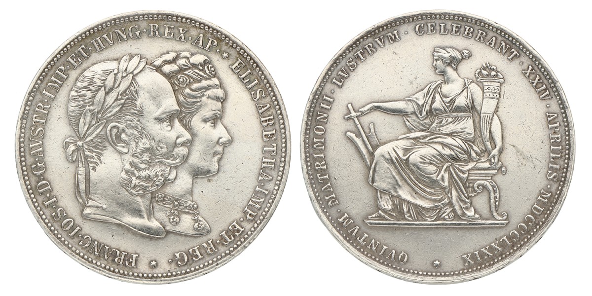 Austria. Empire. Franz Joseph I. 2 Gulden - Silver wedding jubilee. 1879. VF +.