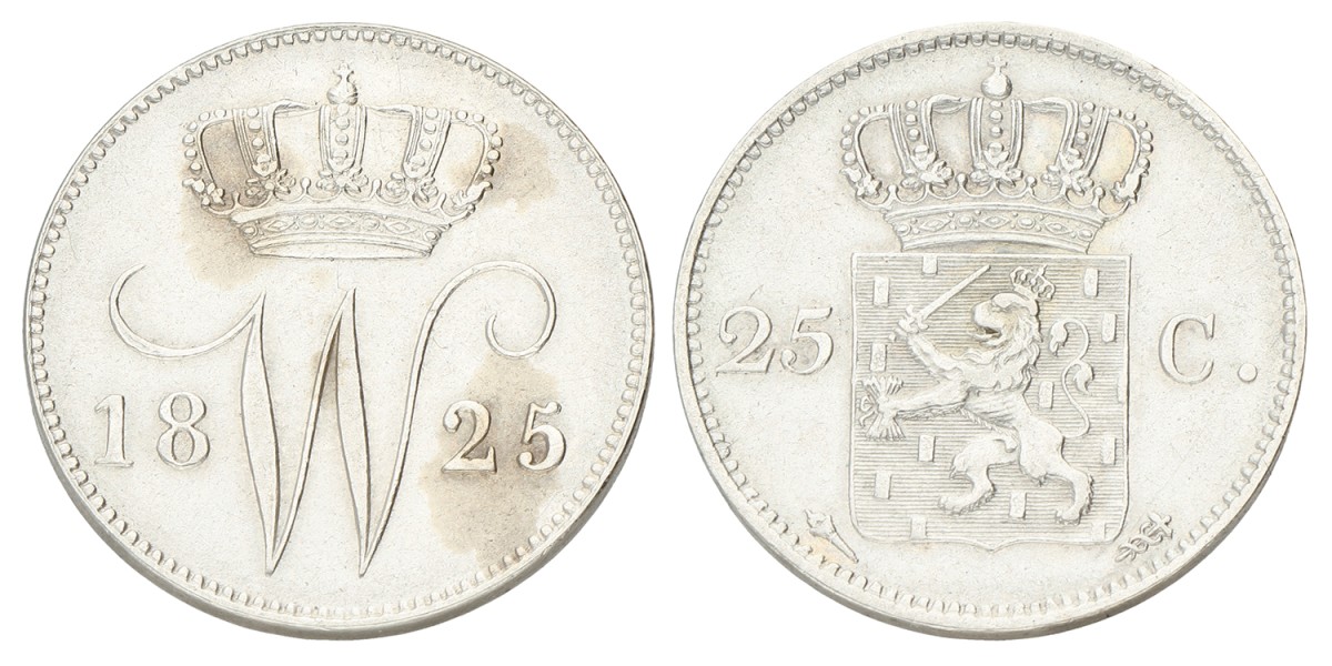 25 Cent. Willem I. 1825U. Prachtig +.