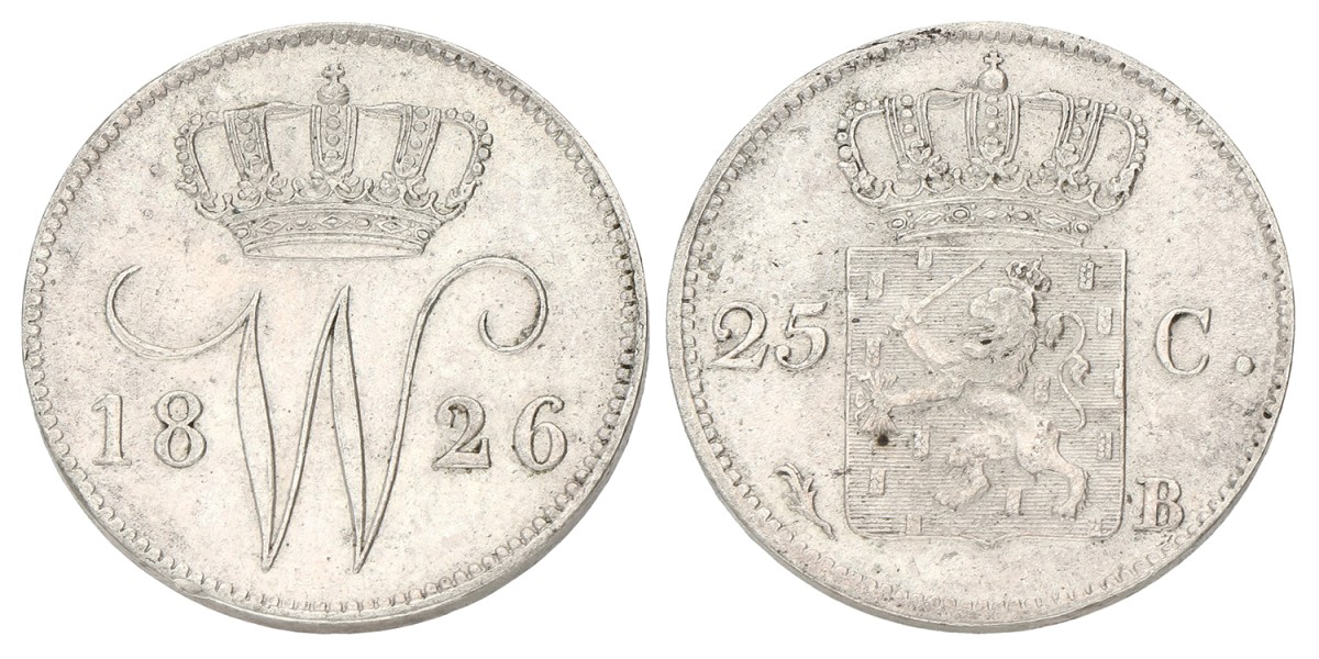 25 Cent. Willem I. 1826B. Prachtig.