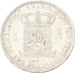 1 Gulden. Willem I. 1824U Met streepje. Prachtig -.