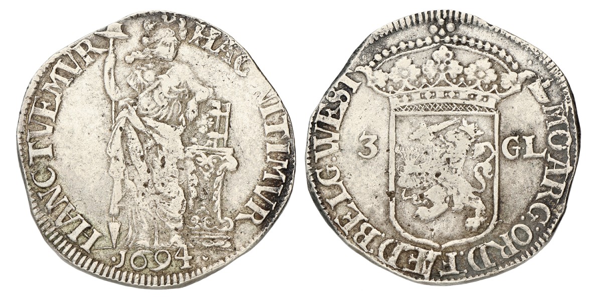 3 Gulden - Generaliteits. West-Friesland. 1694. Fraai / Zeer Fraai.