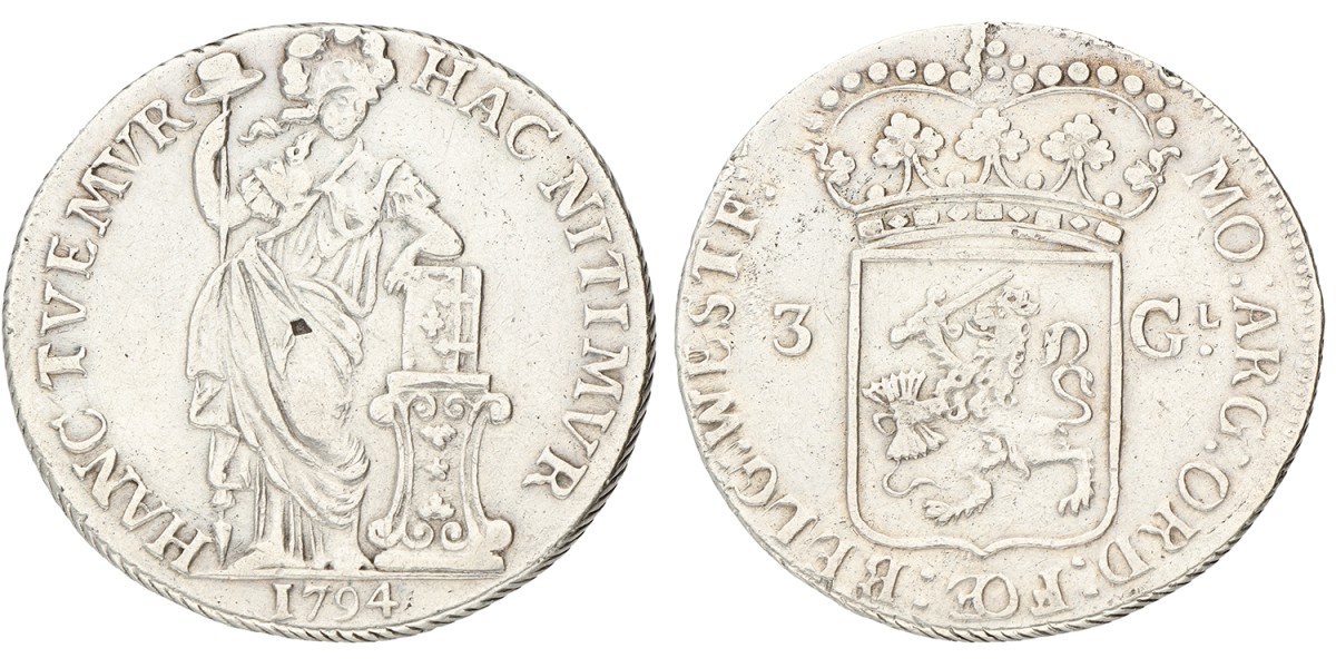 3 Gulden - Generaliteits. West-Friesland. 1794. Zeer Fraai.