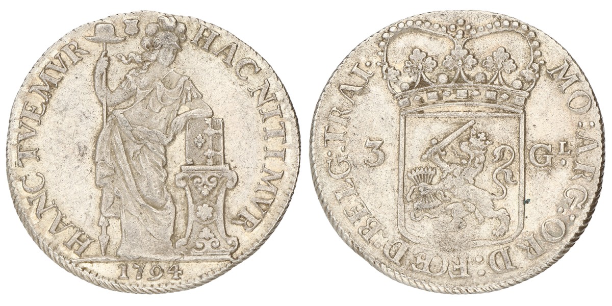 3 Gulden - Generaliteits. Utrecht. 1794. Zeer Fraai +.