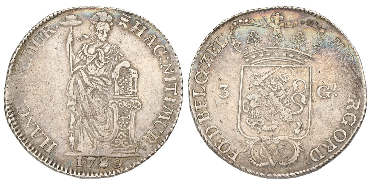 3 Gulden. V.O.C. (Zeeland). 1789. Zeer Fraai +.