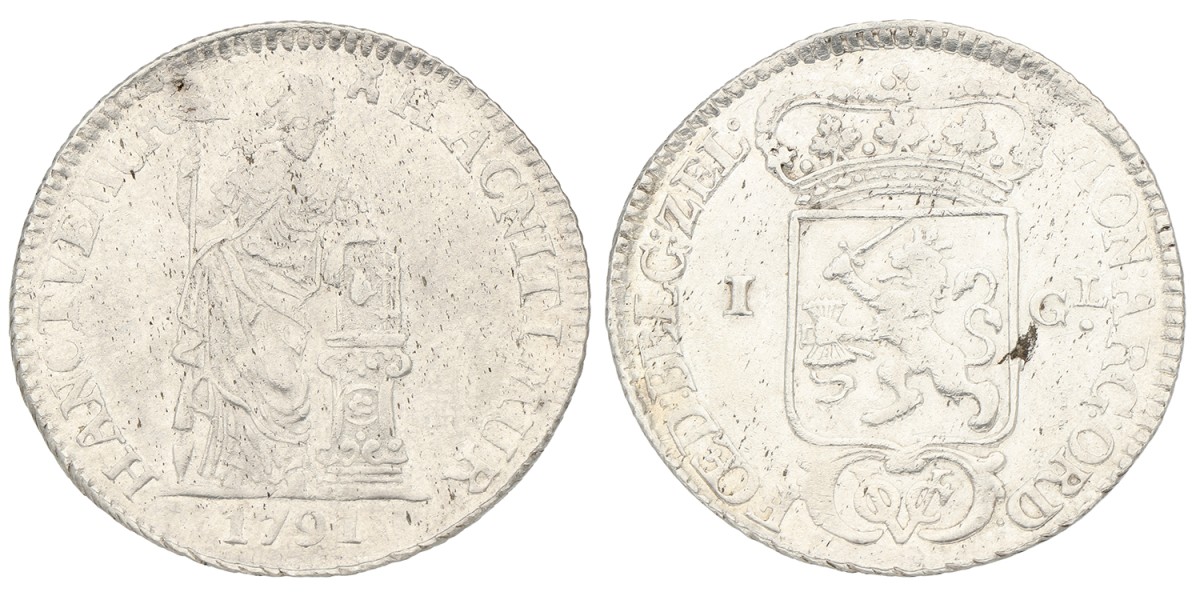 1 Gulden. V.O.C. (Zeeland). 1791. Fraai / Zeer Fraai.