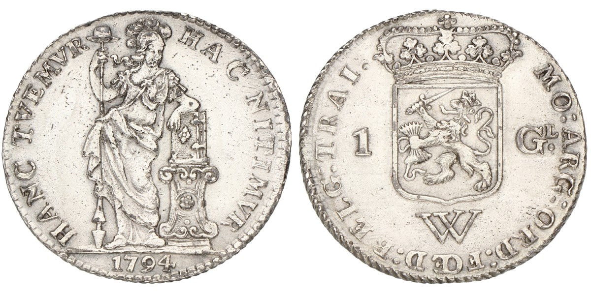 1 Gulden. W.I.C. Utrecht. 1794. Prachtig +.