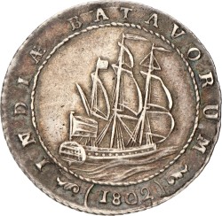 1 Gulden. Nederlands-Indië. 1802 - Grote mast onder T. Zeer Fraai +.