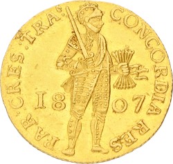 Gouden Dukaat. Lodewijk Napoleon. 1807. Zeer Fraai.