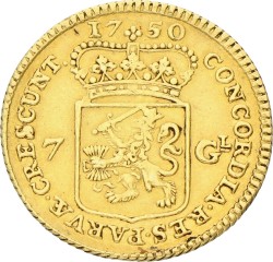 Halve gouden rijder van 7 gulden. Holland. 1750. Zeer Fraai -.