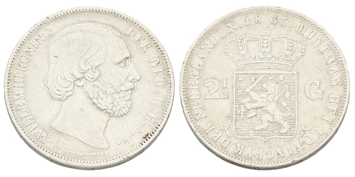 2½ Gulden. Willem III. 1853/52. Zeer Fraai / Prachtig.