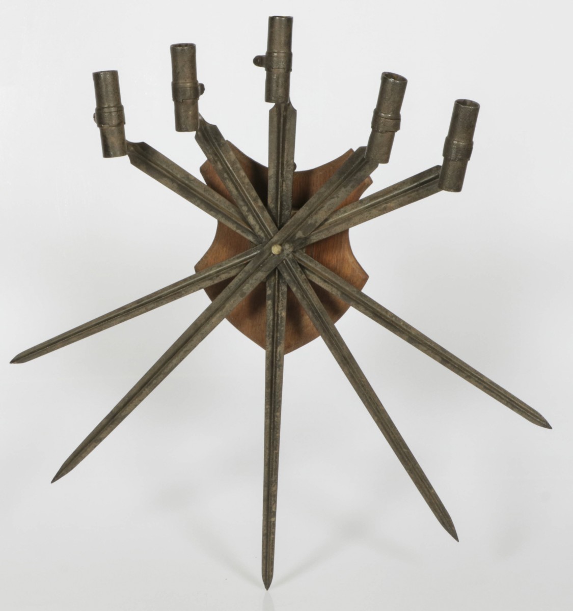 Early 19th-century offset spiked socket bayonets mounted as a wall candelabra