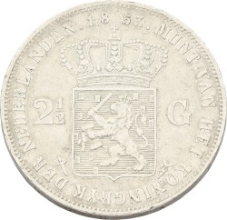 2½ Gulden. Willem III. 1853/52. Zeer Fraai / Prachtig.