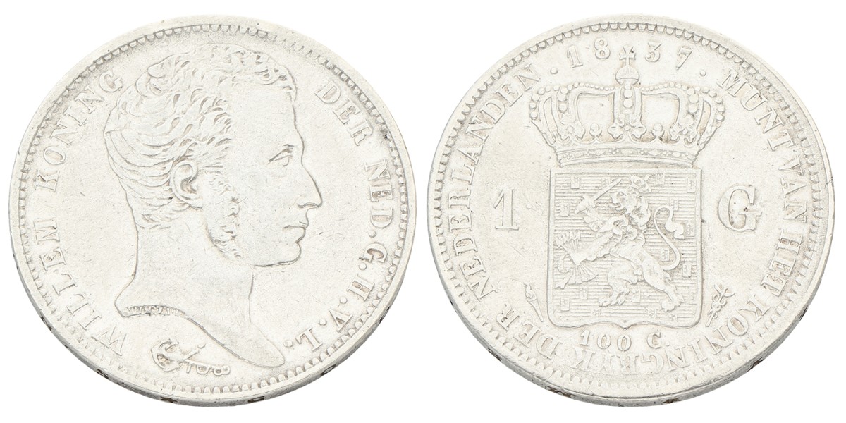 1 Gulden. Willem I. 1837. Zeer Fraai / Prachtig.