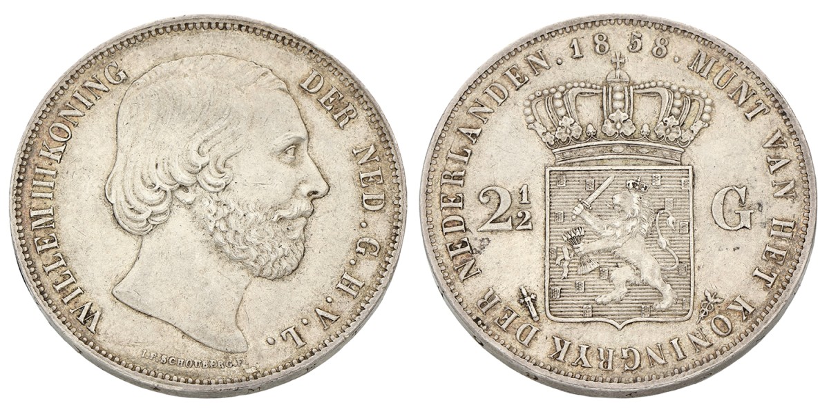 2½ Gulden. Willem III. 1858. Prachtig -.