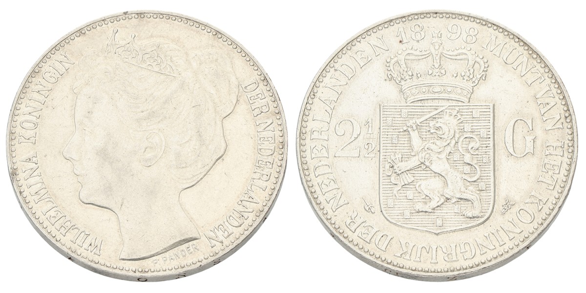 2½ Gulden. Wilhelmina. 1898A. Zeer Fraai / Prachtig.