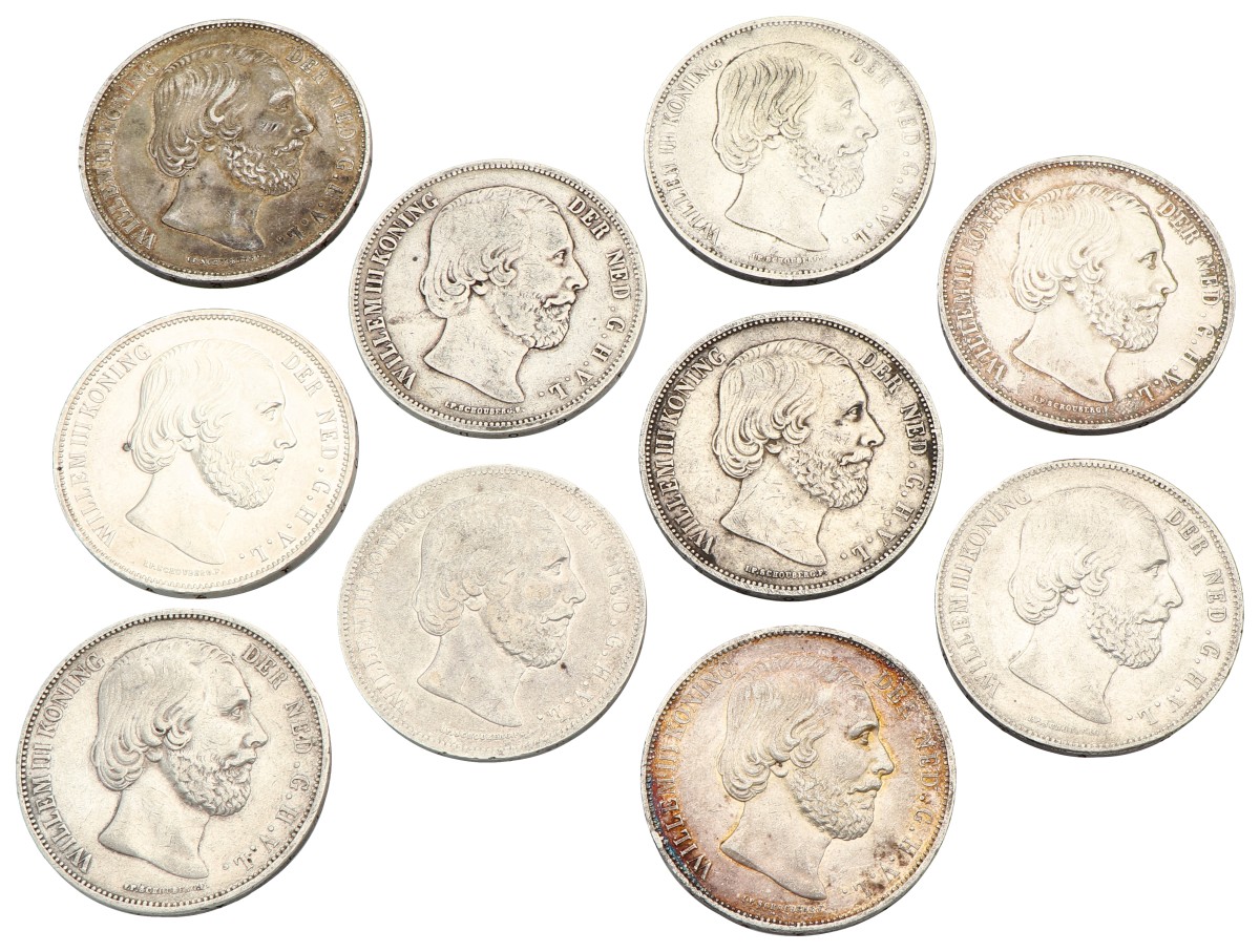 Lot (10) 2½ Gulden. Willem III. 19e Eeuw. Average VF
