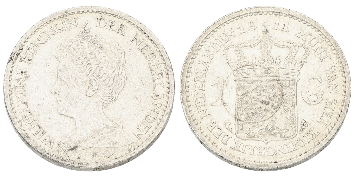 1 Gulden. Wilhelmina. 1911. Zeer Fraai / Prachtig.