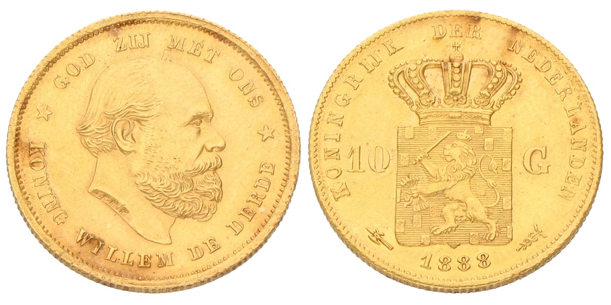 10 Gulden. Willem III. 1888. Prachtig / UNC.