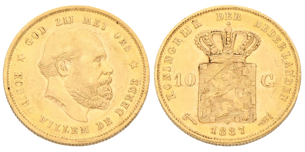 10 Gulden. Willem III. 1887. Prachtig / UNC.