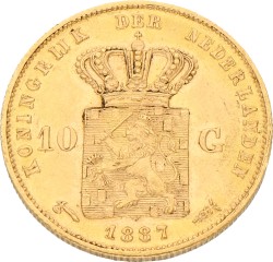 10 Gulden. Willem III. 1887. Prachtig / UNC.