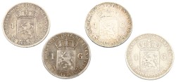 Lot (4) 1 Gulden. Willem II. 1845 & 1846. Average VF