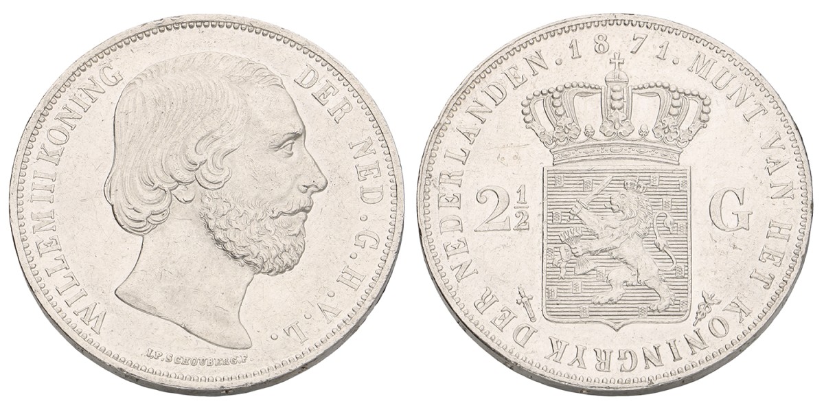 2½ Gulden. Willem III. 1871. Prachtig.