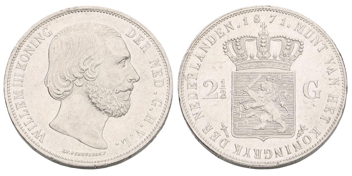 2½ Gulden. Willem III. 1871. Prachtig.