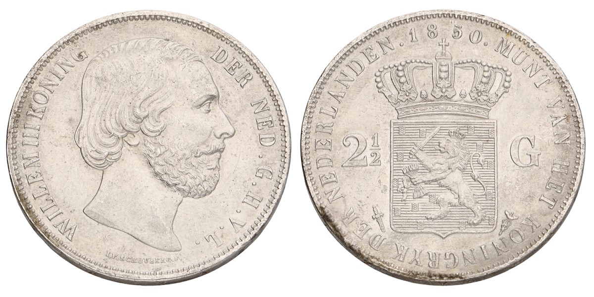 2½ Gulden. Willem III. 1850. Prachtig +.