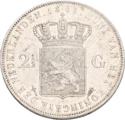 2½ Gulden. Willem III. 1865 - Zonder punt tussen IP. Prachtig -.