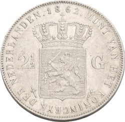 2½ Gulden. Willem III. 1862 - Zonder punt tussen IP. Prachtig -.