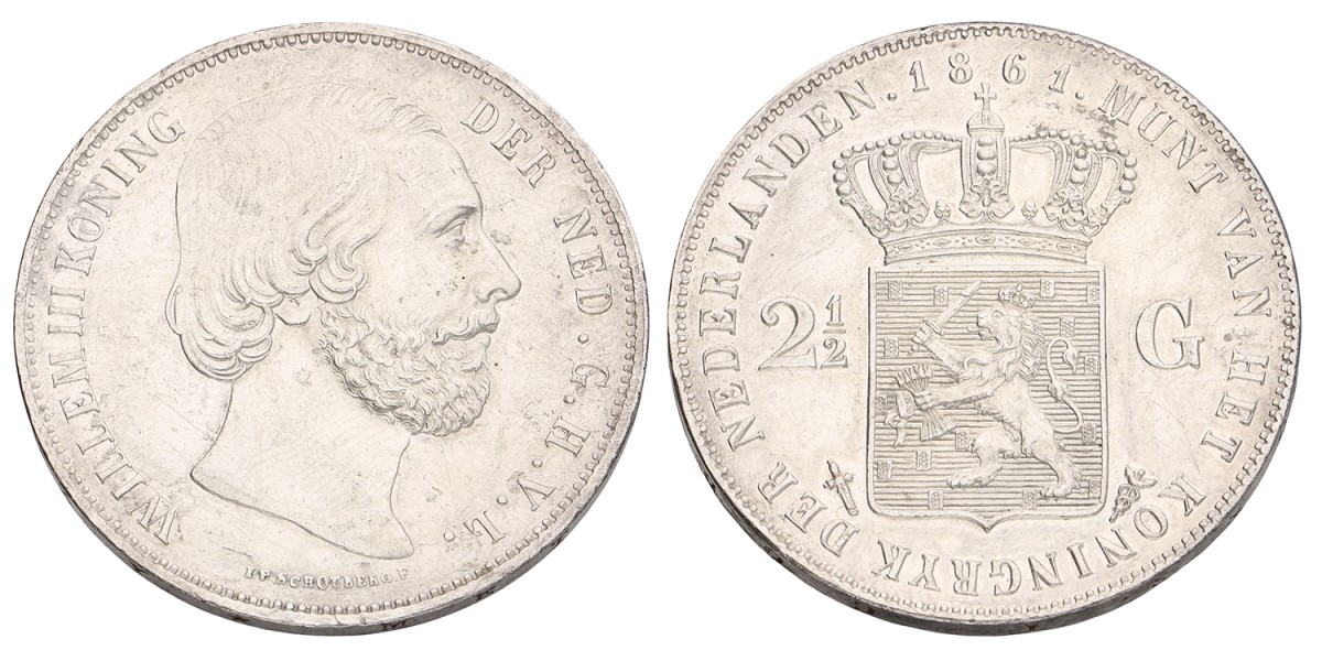 2½ Gulden. Willem III. 1861 - Zonder punt tussen PS. Prachtig +.