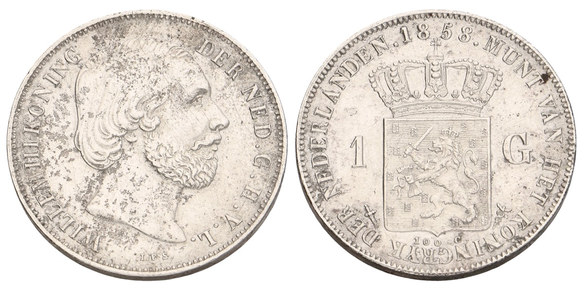 1 Gulden. Willem III. 1858. XF +
