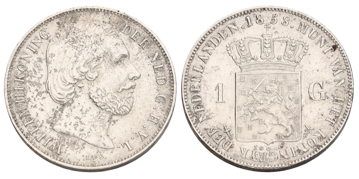 1 Gulden. Willem III. 1858. Prachtig +.